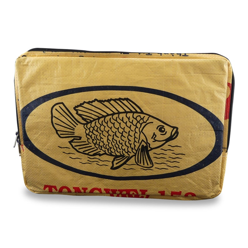Upcycling laptop sleeve Sleeve Krob 15 37 x 26 cm made from cement/fish food/rice sack image 6