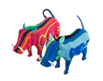 Upcycled animal figure warthog made from flip flops