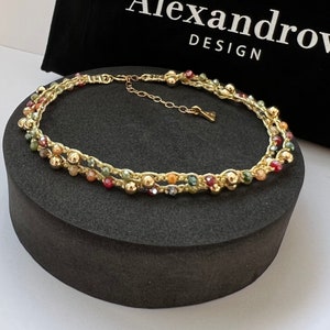 Double 14K yellow gold filled beaded anklet bracelets ,colorful crystal delicate anklet ,gemstone goldfilled anklet ,handmade Gift.