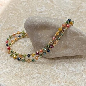 Double 14K yellow gold filled beaded anklet bracelets ,colorful crystal delicate anklet ,gemstone goldfilled anklet ,handmade Gift.