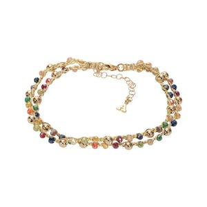 Double 14K yellow gold filled beaded anklet bracelets ,colorful crystal delicate anklet ,gemstone goldfilled anklet ,handmade Gift.