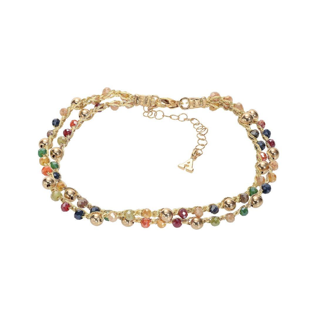 Double 14K yellow gold filled beaded anklet bracelets ,colorful crystal delicate anklet ,gemstone goldfilled anklet ,handmade Gift.
