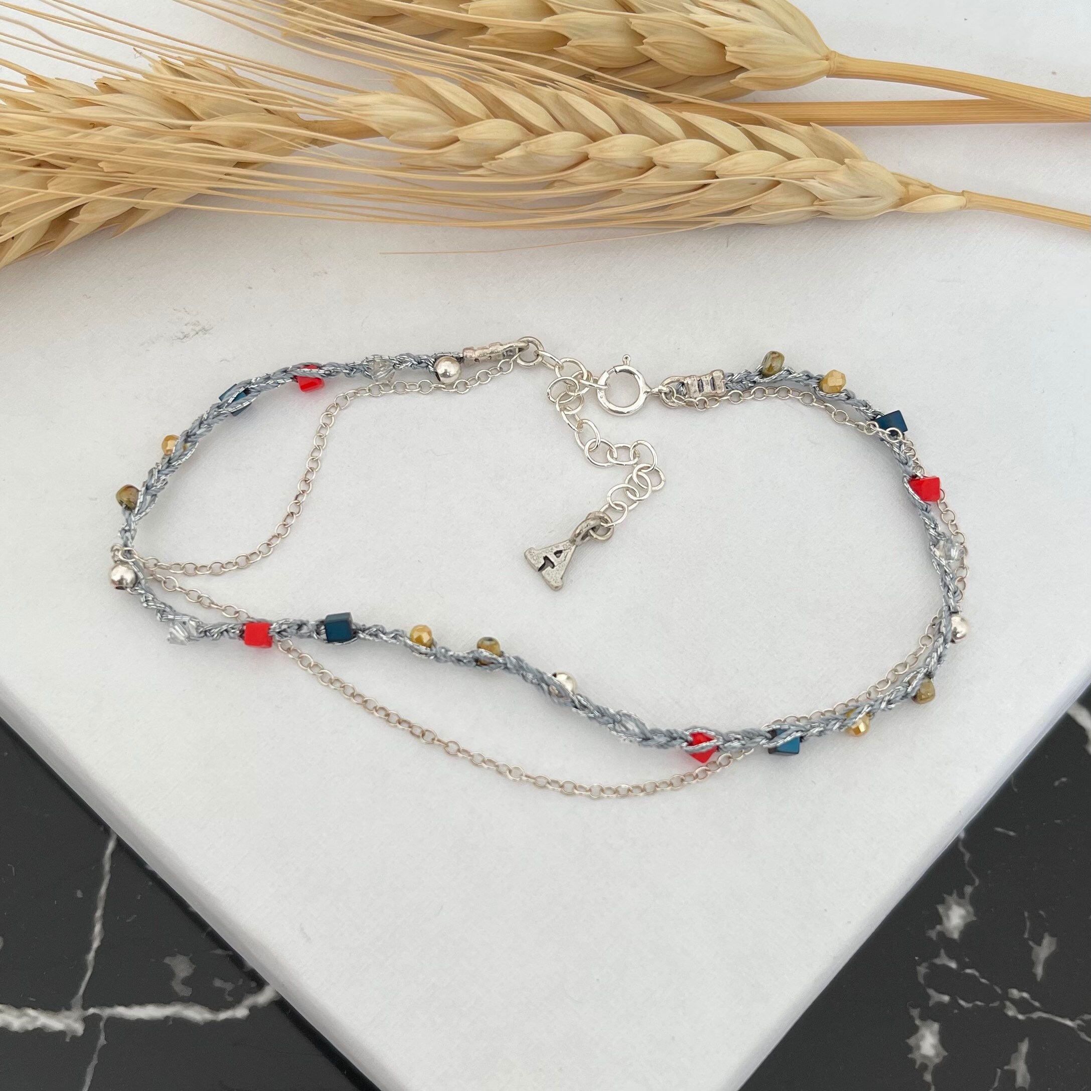 Sterling Silver 925 Anklet Bracelet Thinty Colorful Gemstone Etsy