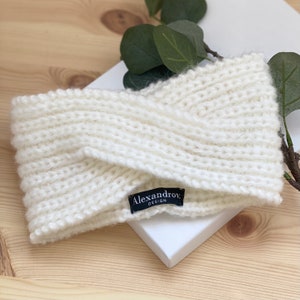White Knit Headband with Mohair Twist - Winter Ear Warmer