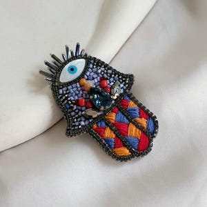 Broche de Hamsa feito à mão: Amuleto de Fátima com miçangas, broche de proteção contra mau-olhado