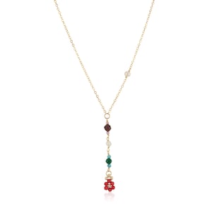 Coral Flower 14K Gold-Filled Necklace: Garnet, Turquoise, Pearl Gemstone Jewelry