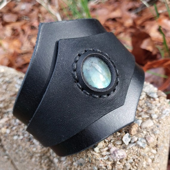 Unique Labradorite Leather Cuff Bracelet