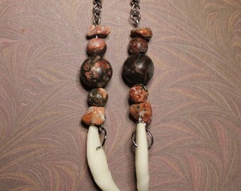 Ethically Sourced Coyote Fang Earrings with Jasper Beads