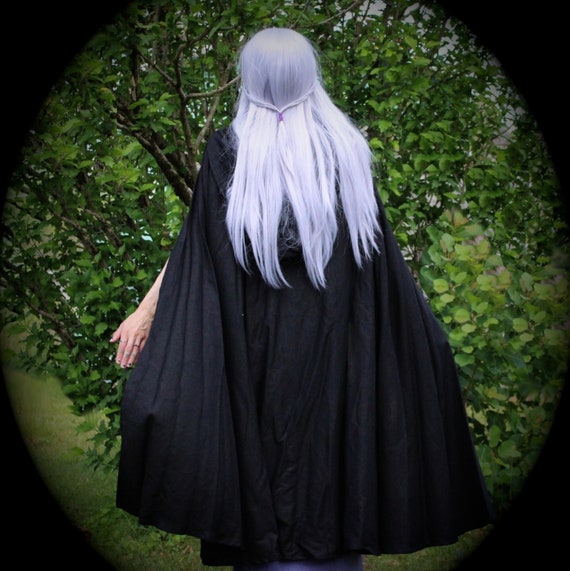 Black Linen Cloak with Hood, Collar and Chain Closure