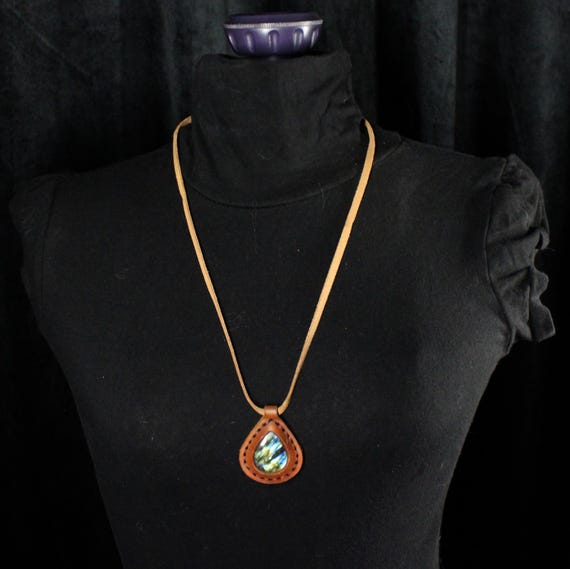 Brown Leather Teardrop Labradorite Pendant