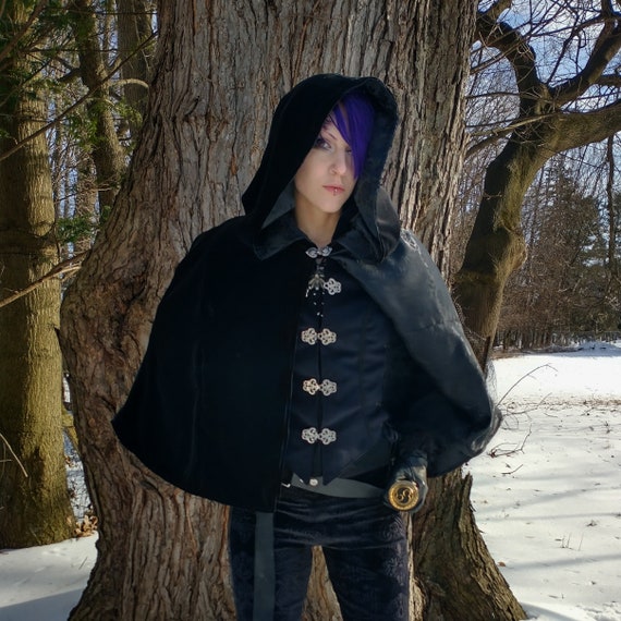 Black Velvet Hooded Half Cloak