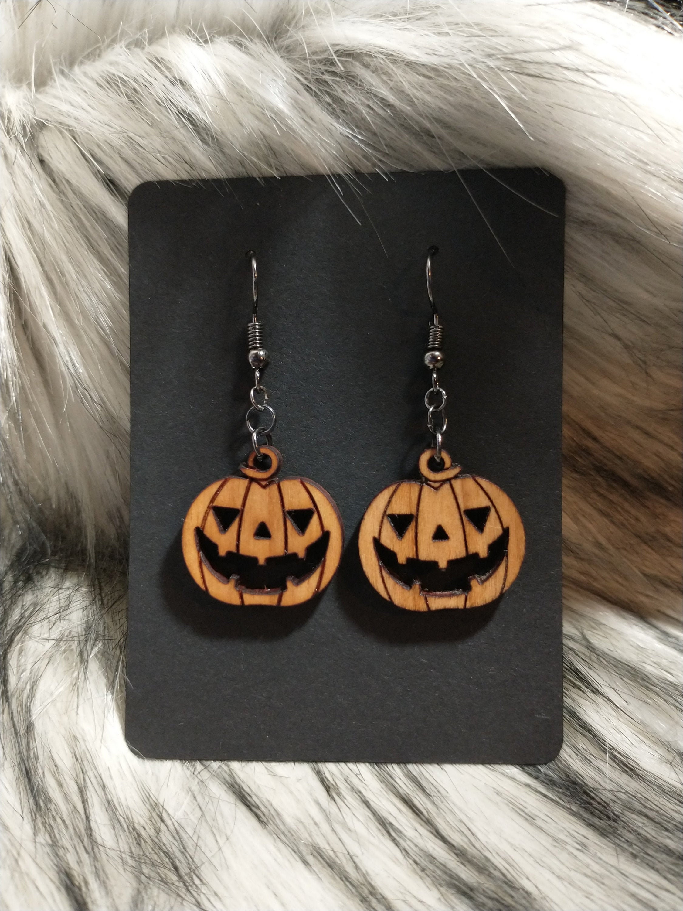 Wooden Jack O'Lantern Earrings