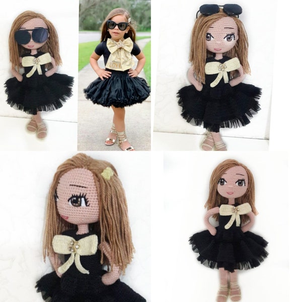 Look Alike Doll Portrait Gots Cotton Yarns Mini-Me Crochet Doll USA Handmade 11-13 Inch Personalized Gifts for Kids on Easter & Mother's Day