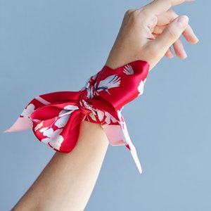 Red silk skinny scarf, hair ribbon, luxury designed skinny scarf