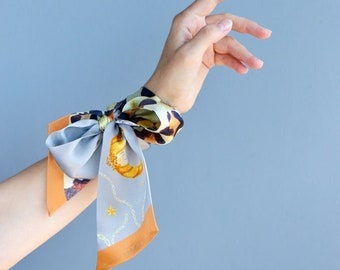 Silk skinny scarf, luxury designed hair ribbon