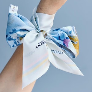 Two Tigers Silk Skinny Scarf: White Hair Ribbon, Designer Scarf