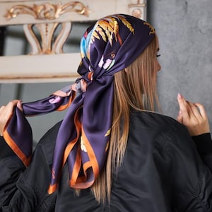 Purple Silk Scarf, Phoenix Silk Scarf, Designer Scarf