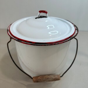 Vintage Enamel Chamber Pot with Lid