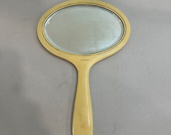 Miroir de courtoisie vintage en celluloïd biseauté à la main