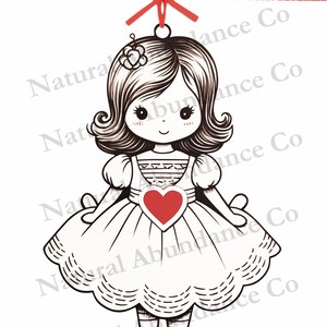 Cartolina di San Valentino stampabile con immagine di una bambola di carta carina - Scarica una cartolina di San Valentino fai da te