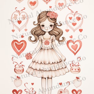 Cartolina di San Valentino stampabile con una bambola di carta carina - Scarica una cartolina di San Valentino fai da te