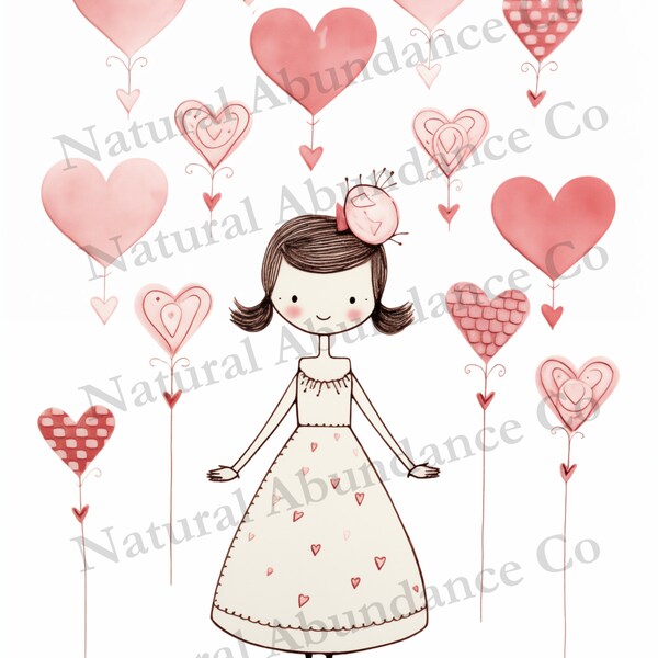 Printable Valentine's Day Postcard with Cute Paper Doll Image - DIY Valentine Postcard Download