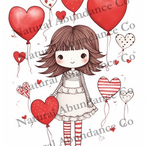 Cartolina di San Valentino stampabile con immagine di una bambola di carta carina - Scarica una cartolina di San Valentino fai da te