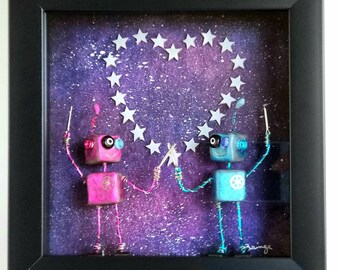 Robot love framed 3D sculpture