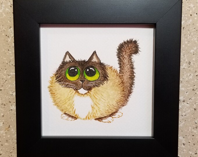 Ragdoll cat painting, original cat art, framed 5" x 5" watercolor cat wall decor
