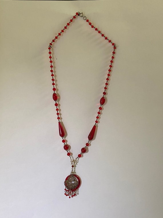 Glass Red Bead Necklace