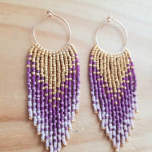 Dodie | Creole with gold and colored fringes in pink and purple