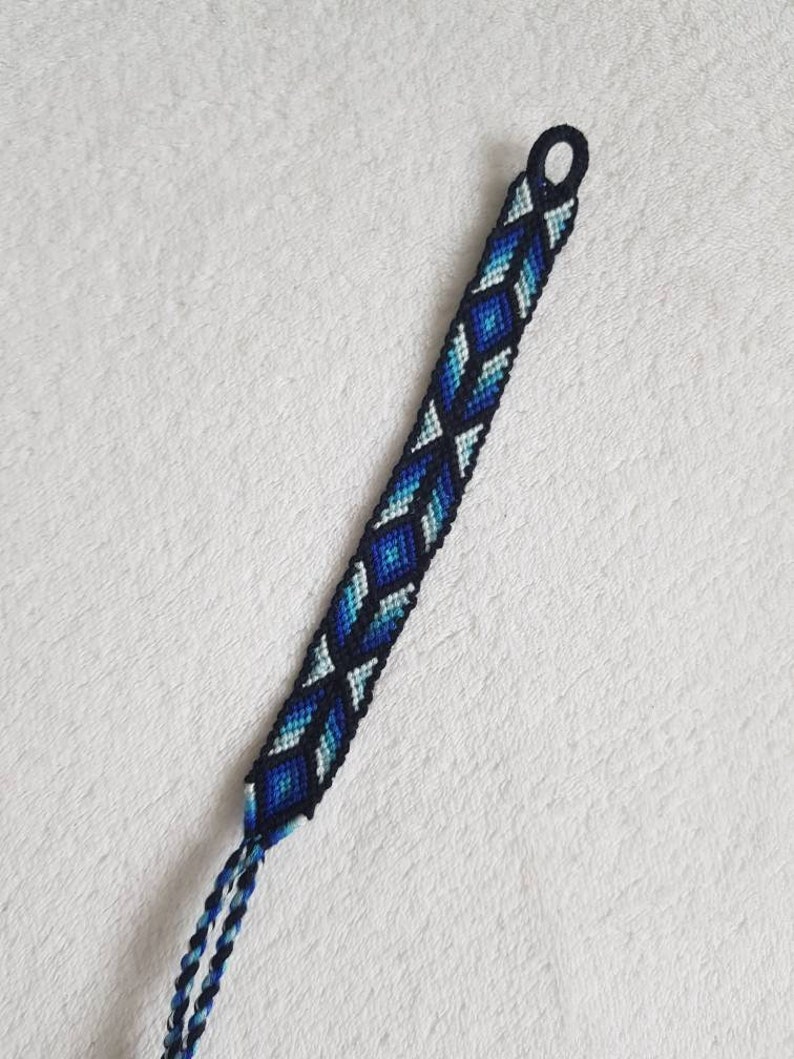 Bracelet brésilien unisexe en coton à motif géométrique Bleu