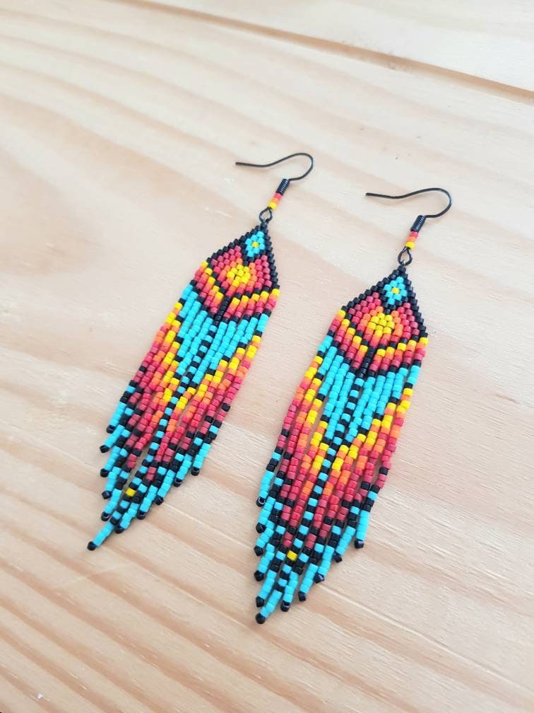 Boucles D'oreilles Pendantes Faites Main - Perles De Verre Multicolores, Fermoir Dormeuse