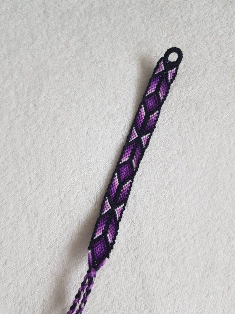 Bracelet brésilien unisexe en coton à motif géométrique Violet