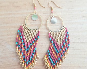 Dancers | Hoop earrings with fringed glass beads in gold, red, blue or green for women