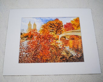 Watercolor Print Central Park in Fall