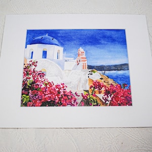 Watercolor Print Santorini, Greece
