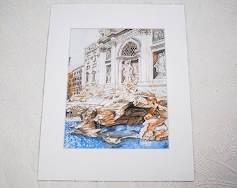 Watercolor Print Trevi Fountain Rome, Italy