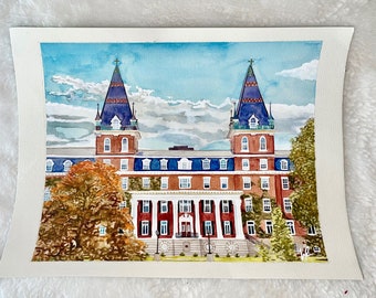 Watercolor Print College of the Holy Cross Fenwick, Hall