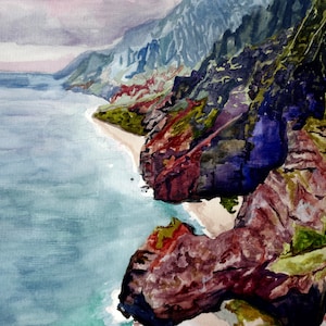 Nā Pali Coast Kauai County, Hawaii Watercolor Art Print