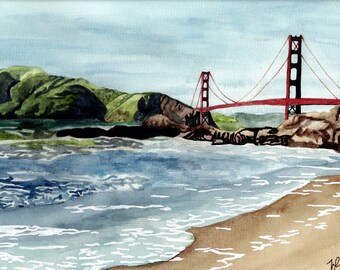 Golden Gate Bridge San Francisco Watercolor Art Print