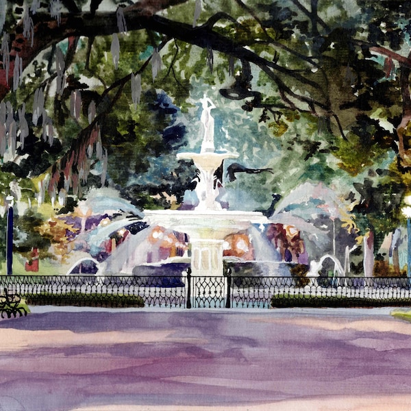 Forsyth Park Savannah Georgia Watercolor Art Print