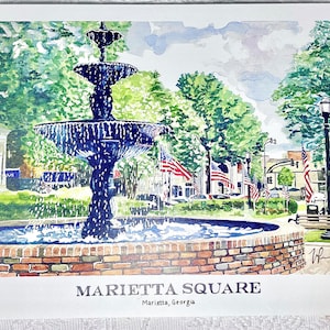 Impression d'art aquarelle Marietta Square Marietta, Géorgie