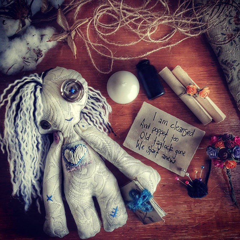 Adopt a poppet! This creepy cute voodoo doll, spell doll is handmade and makes for a perfect witch gift, art doll, witchcraft decor 