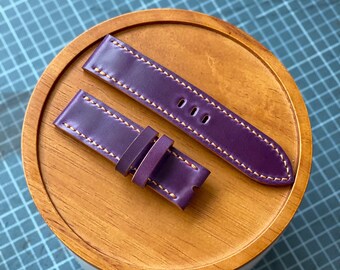 Shell cordovan 20mm 22mm watch band. Rocado Shell Cordovan leather. Mens leather watch strap.