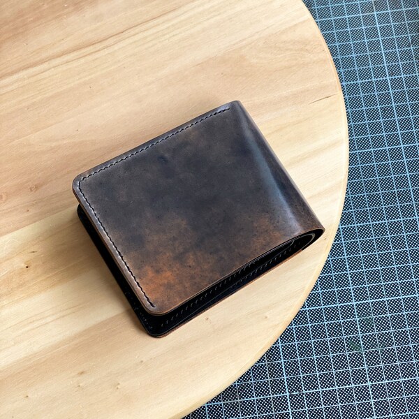 Shell Cordovan bifold wallet. Rocado shell cordovan leather. Custom made wallet. Free personalization.