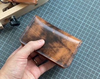 Vertical Brown Shell Cordovan wallet. handmade compact bifold. Mens gift. Personalization available.