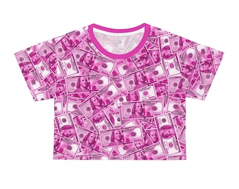 Pink Money 100 Dollar Bills AOP Crop Top