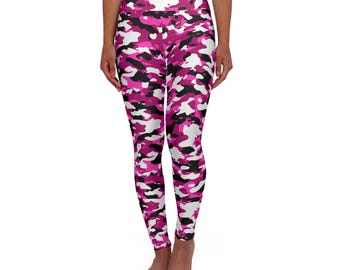 Pink Camo AOP High Waisted Yoga Leggings - All Over Print Sublimation Pink Camouflage Pants