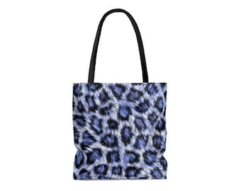 Blue Leopard Print Tote Bag - Borsa tote a sublimazione con stampa grande su tutto